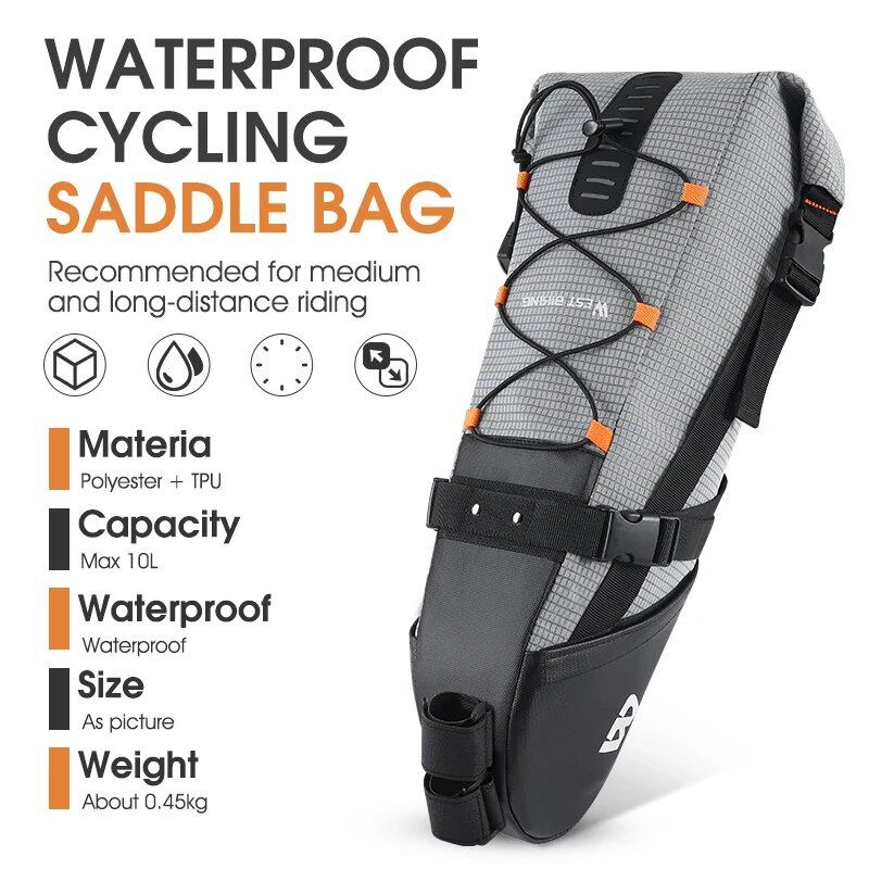 WEST BIKING Waterproof Reflective 10L Large Capacity Saddle Bag/Tail Bag for MTB and Road Bikes, Colors: Black and Gray, Parallel Import