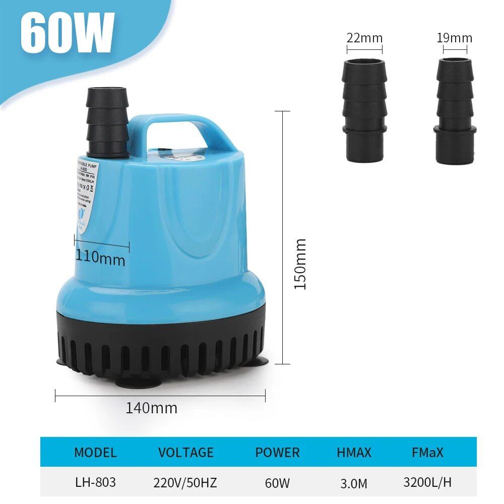 10/18/25/45/60/85/105W Submersible Pump for Aquariums, Circulation Pump, Filter, Bottom Suction Type, W-220V 50Hz, Parallel Import