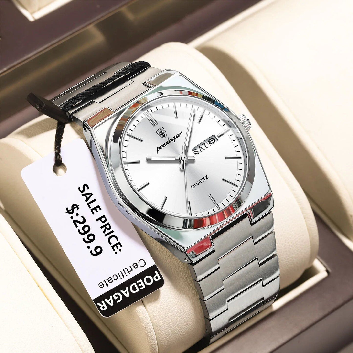 POEDAGAR High-Quality Men's Watch, Stainless Steel, Waterproof, Luminous, Date & Week, Business Quartz Movement, Color: 930, Parallel Import
