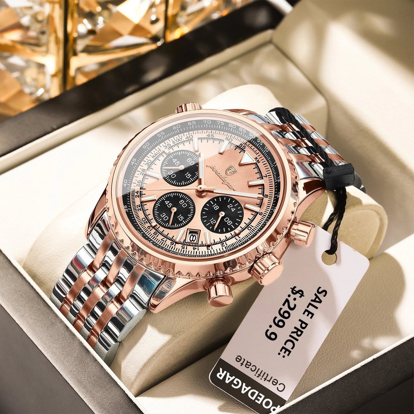 POEDAGAR Men's Luxury Watch with Date Display, Chronograph, Stainless Steel, Waterproof, Luminous, Sports, Military Quartz, Color: 960, Parallel Import