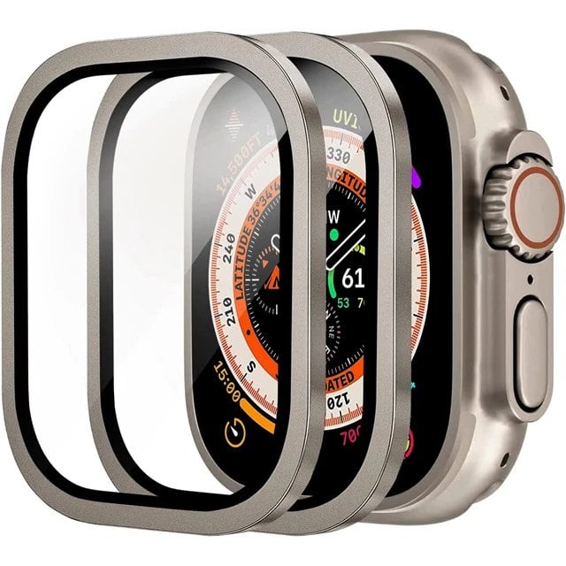 Apple Watch Ultra 49mm / Ultra 2用 ガラス全面保護フィルム 2枚セット メタルフレーム+強化ガラス カラー:;ダイアル直径:ウルトラ1 2 49mm 2個 並行輸入品