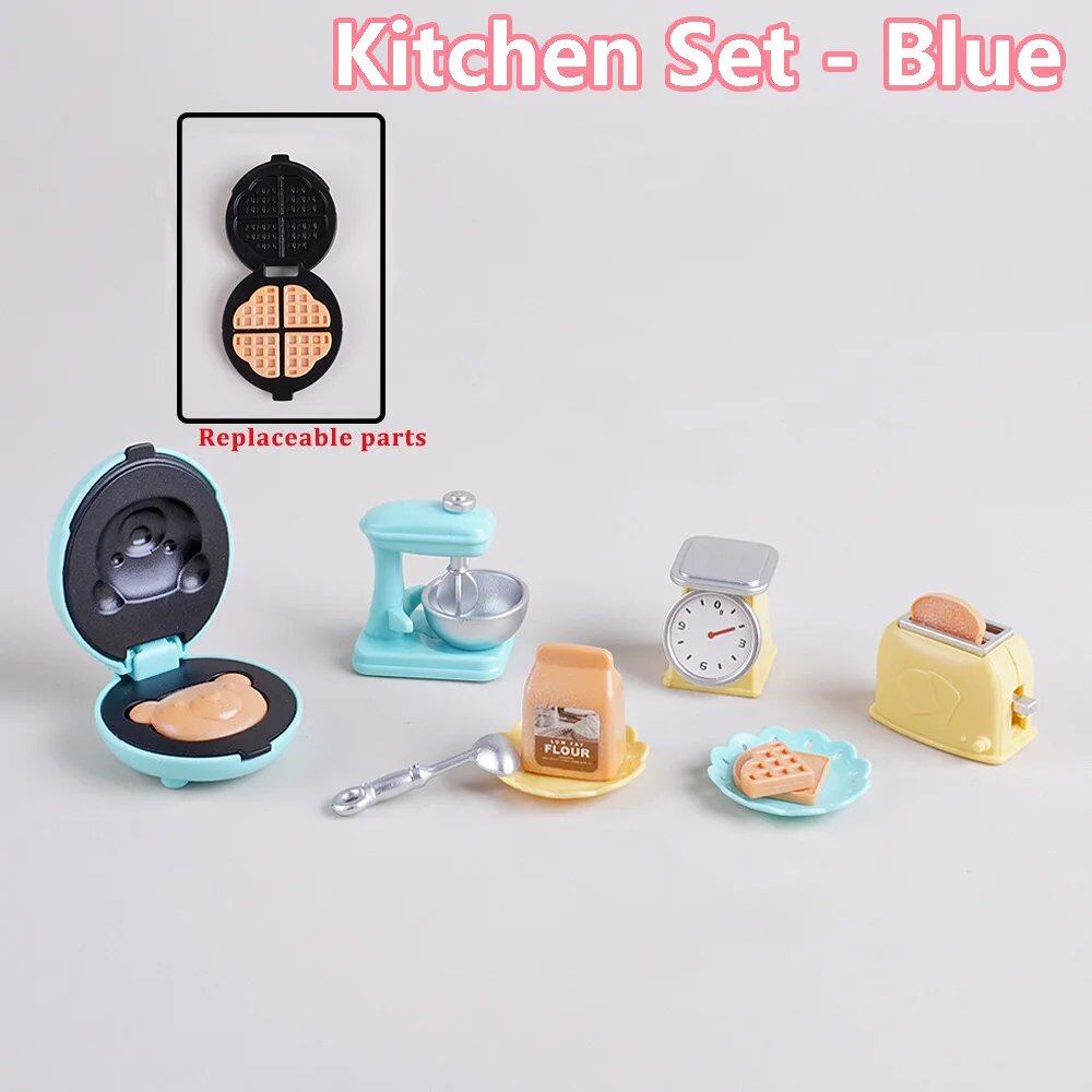 1/12 Scale Dollhouse DIY Miniature Furniture Set with Biscuit Bear, Toaster Oven, Mixer, Electronic Scale Model Kitchen Toy, Gift for Girls, Color: Parallel Import