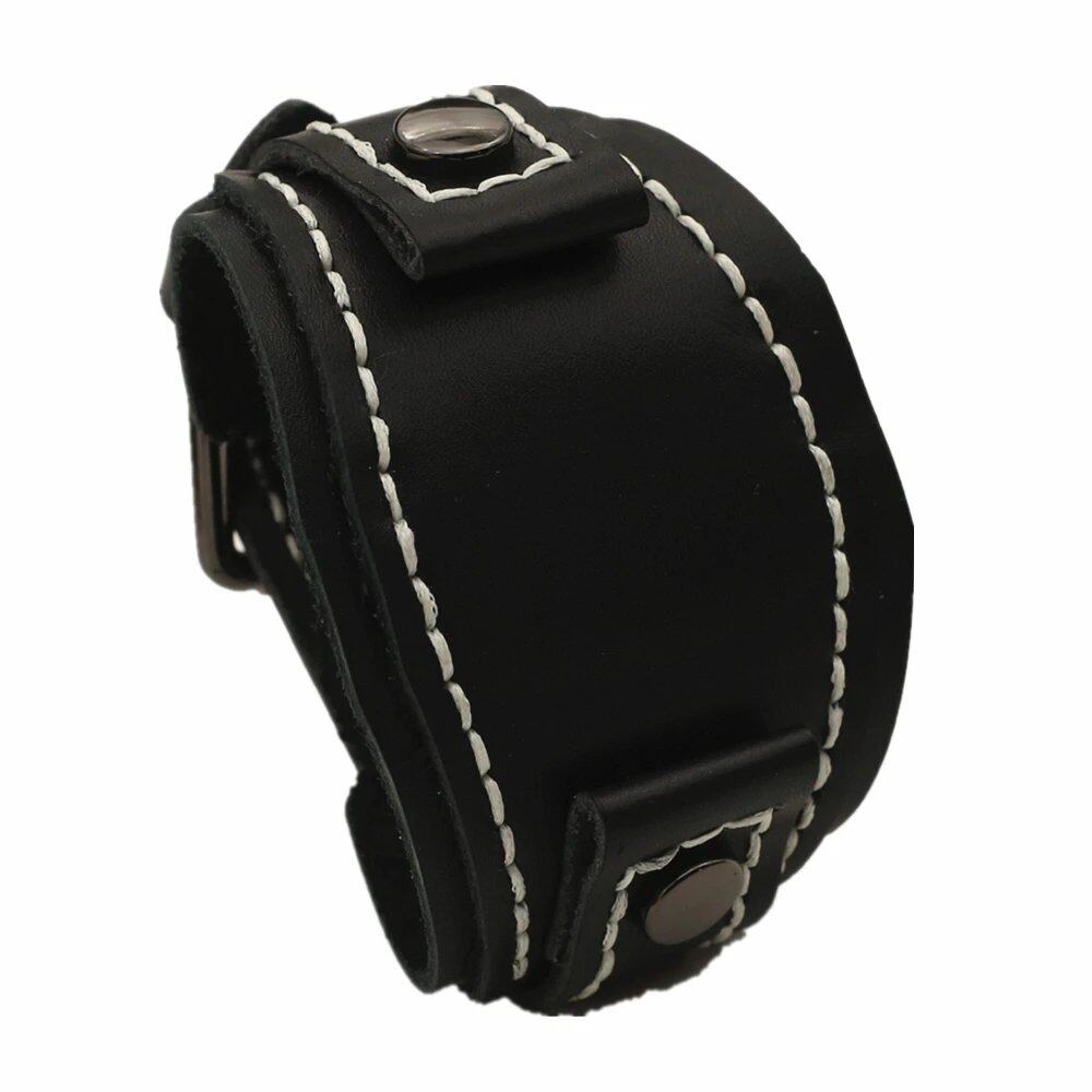 Black and Blue Genuine Leather 25mm Wide Punk Vintage Men's Watch Band Bracelet. Band Color: Black; Band Width: 25mm. Parallel Import.
