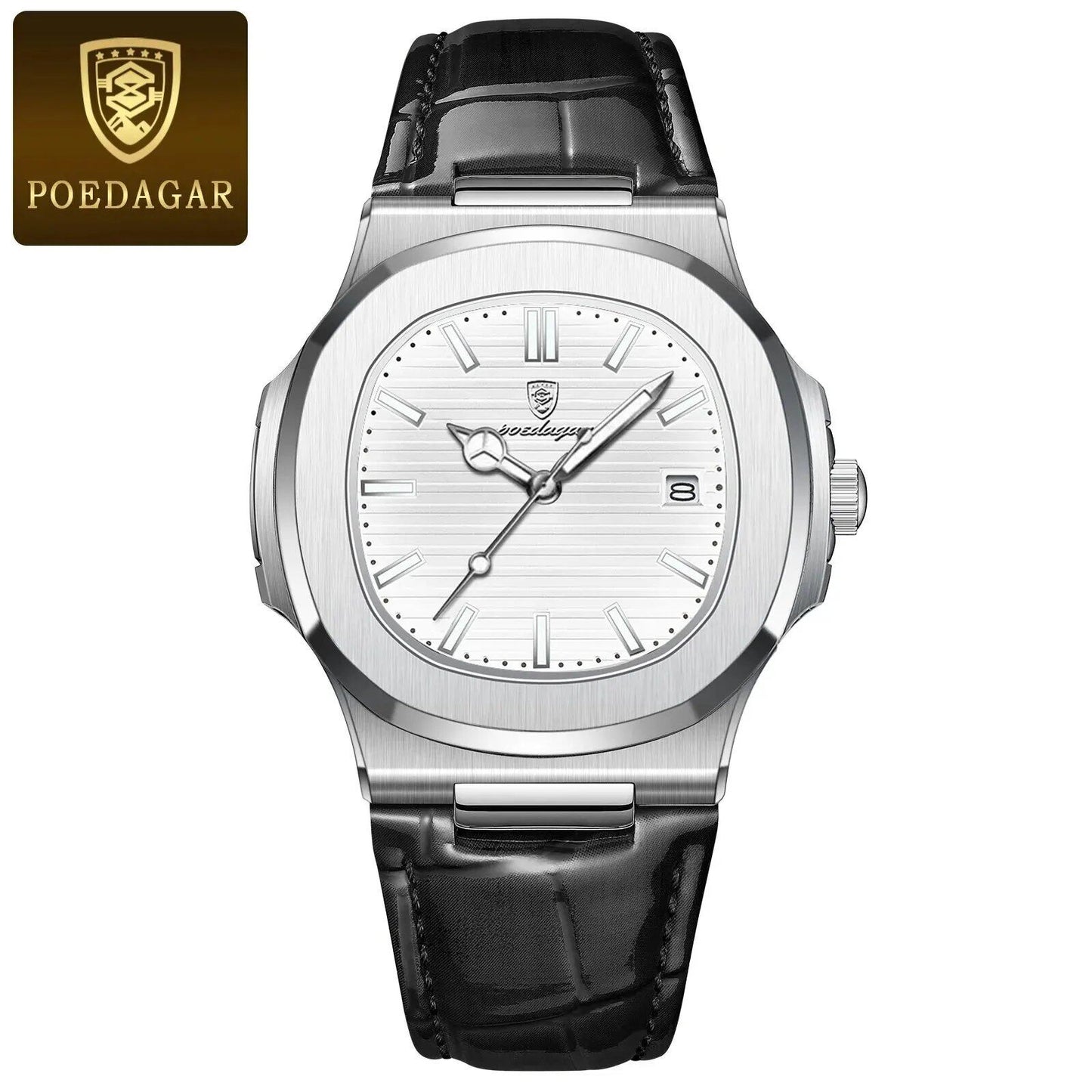 POEDAGAR Casual Square Men's Watch, Waterproof, Date Display, Luminous Leather Quartz Movement, High-Quality Luxury Fashion Watch, Color: Parallel Import