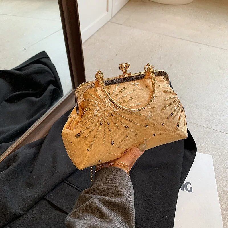 Elegant Evening Top Handle Bag for Women, Small Handbag, Stylish Chain Shoulder Bag, Tote, Clutch, Purse, Parallel Import