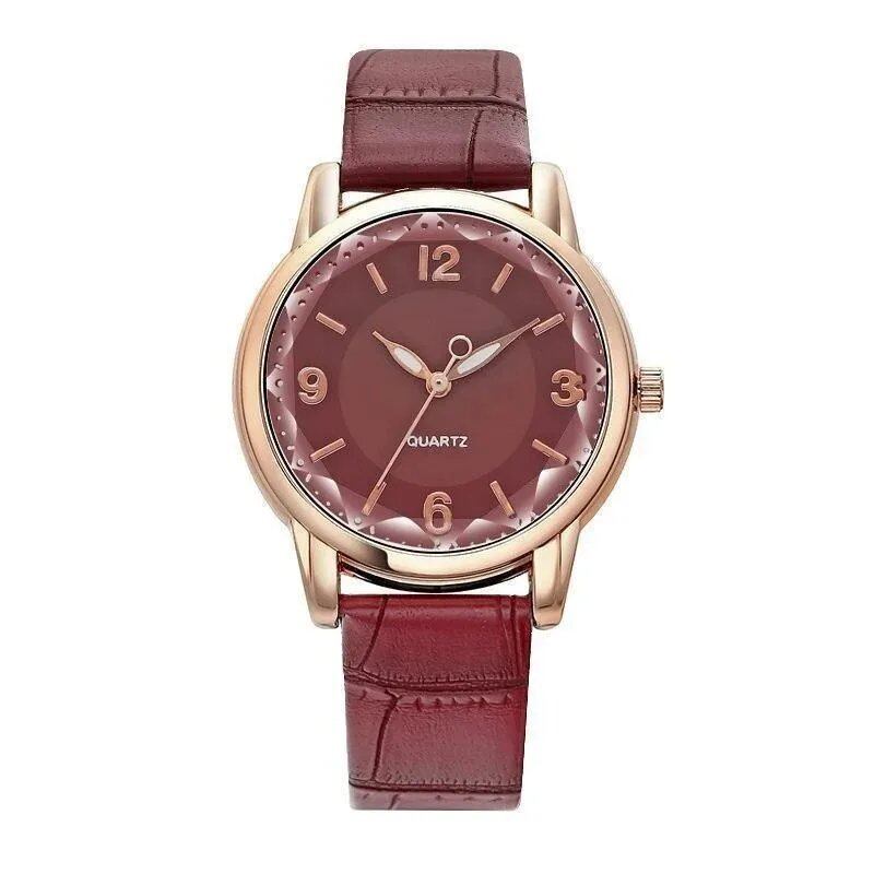 Leather Strap Women's Watch with Polygonal Glass, Luxury Quartz Watch, Creative Fashion, Parallel Import