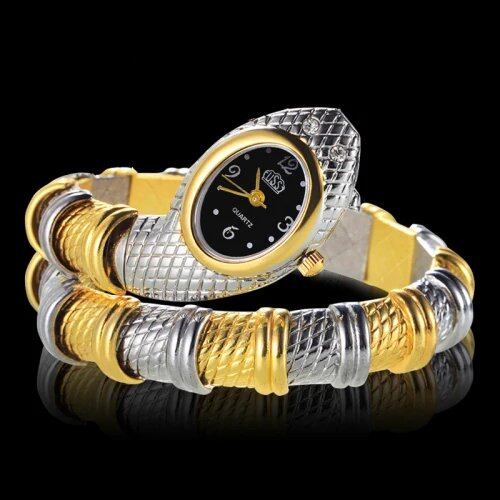Hot Sale: Unique Women's Fashion Snake-Shaped Bracelet Watch with Crystals, Luxury Silver and Gold Watches, Parallel Import
