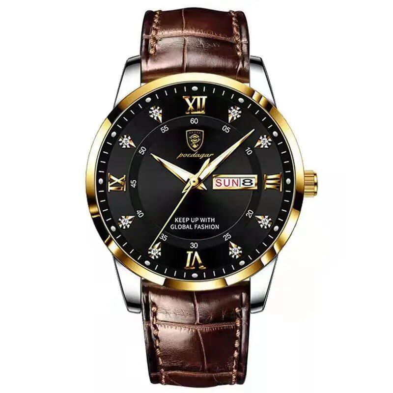 POEDAGAR Luxury Men's Waterproof Luminous Leather Quartz Watch for Casual, Sports, and Military Styles. Color: 836. Imported.