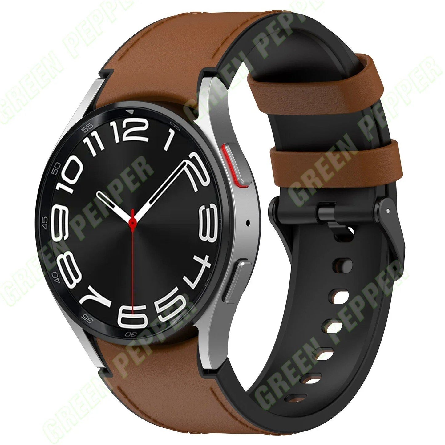 Leather and silicone bands compatible with Samsung Watch 6/5/4 (40mm, 44mm), 4/6 Classic (42mm, 43mm, 46mm, 47mm), and Galaxy Watch 5 Pro (45mm). Genuine leather-look strap. Band Color: ; Ships from: Parallel Import.