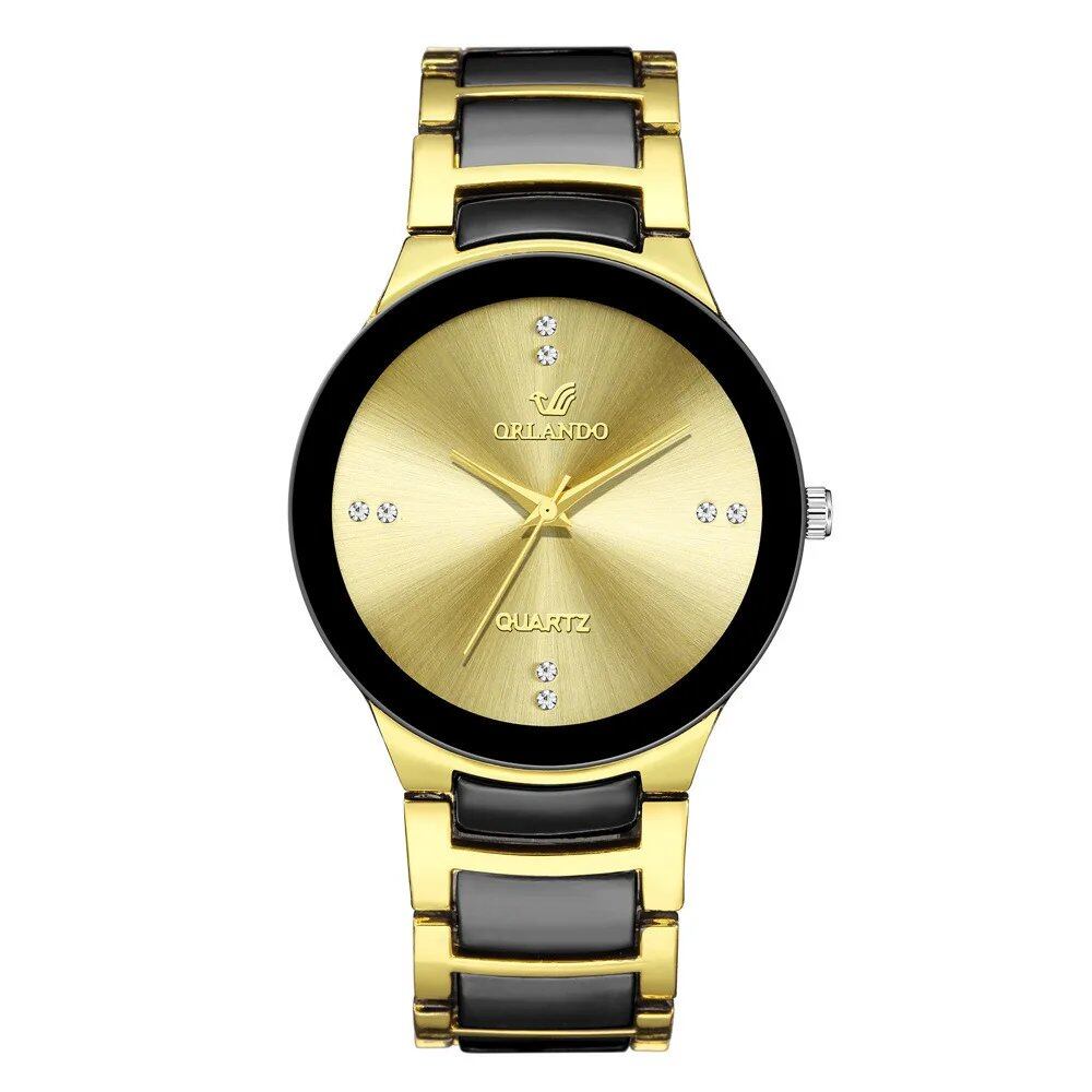 Orlando Men's Luxury Watch, New Arrival, Cool Black Gold Quartz Stainless Steel Fashion Clock, Color: Parallel Import