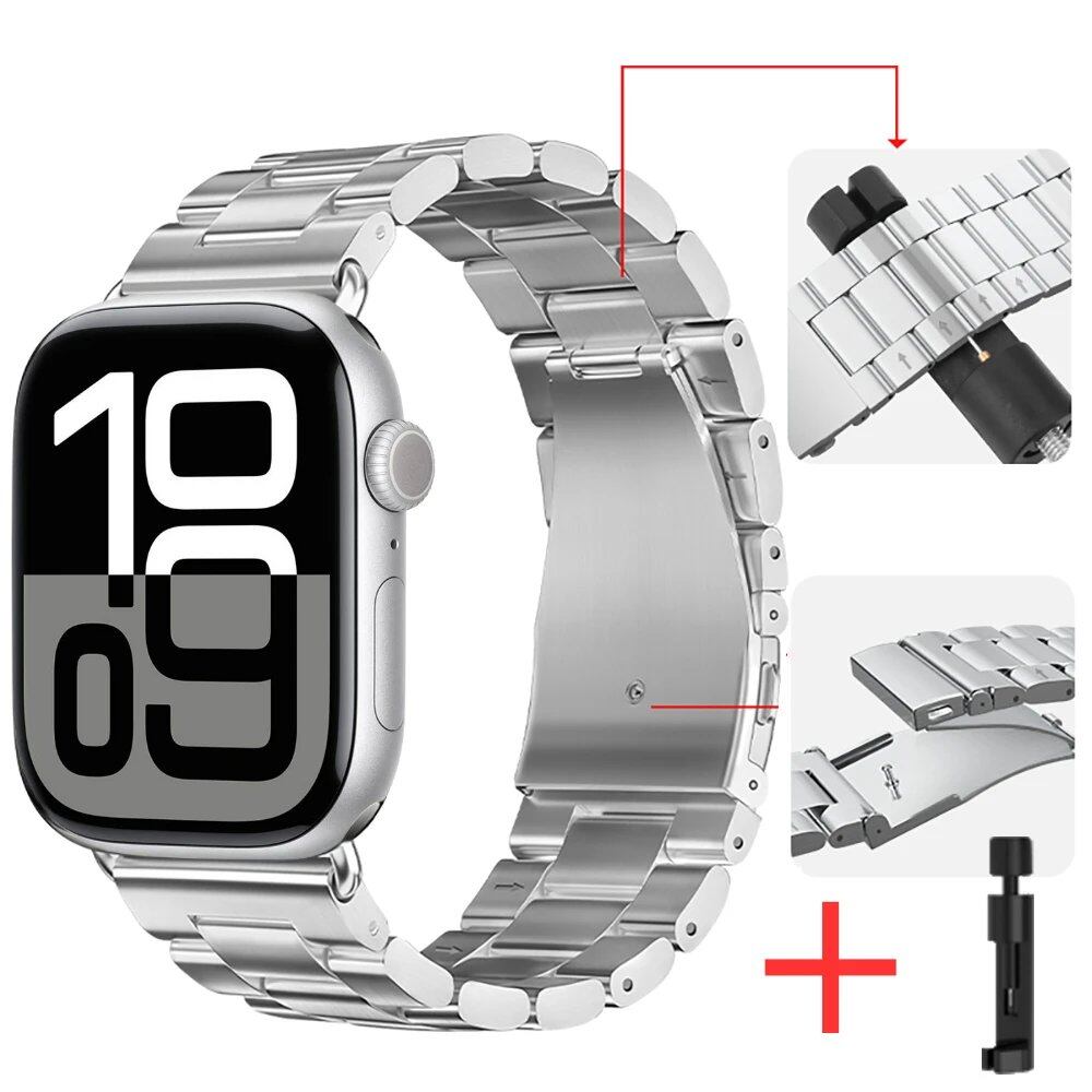 Stainless Steel Metal Strap for Apple Watch, Compatible with 46mm, 42mm, 44mm, 40mm, 45mm, and 41mm iWatch Series 10/9/8/7/6/SE2/Ultra (49mm), Band Color: Parallel Import