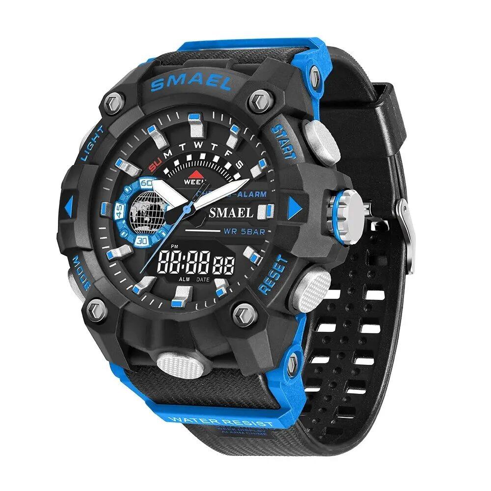 SMAEL Men's Sports Watch, Shock Resistant, 50M Water Resistant, LED Alarm, Stopwatch, Military Style, 8040, Color: Parallel Import