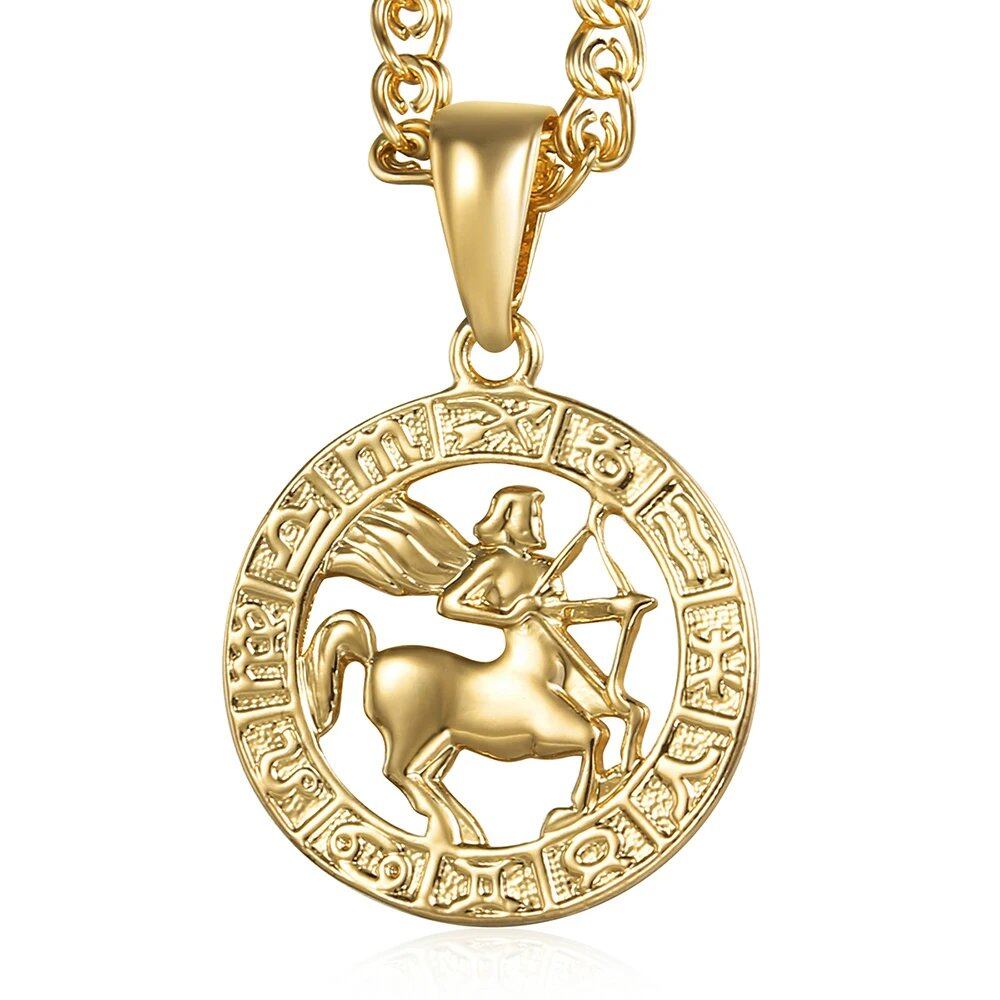12 Zodiac Sign Charm Necklace, Gold, Snake Chain, 20 Inch, Christmas Gift, GP358, Parallel Import
