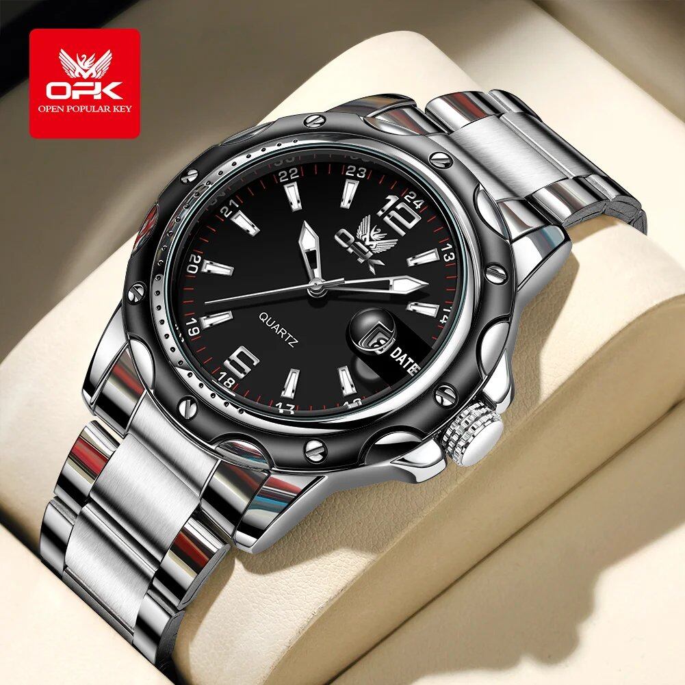 OPK 6026: Casual and minimalist men's quartz watch with date function, steel strap, parallel import.