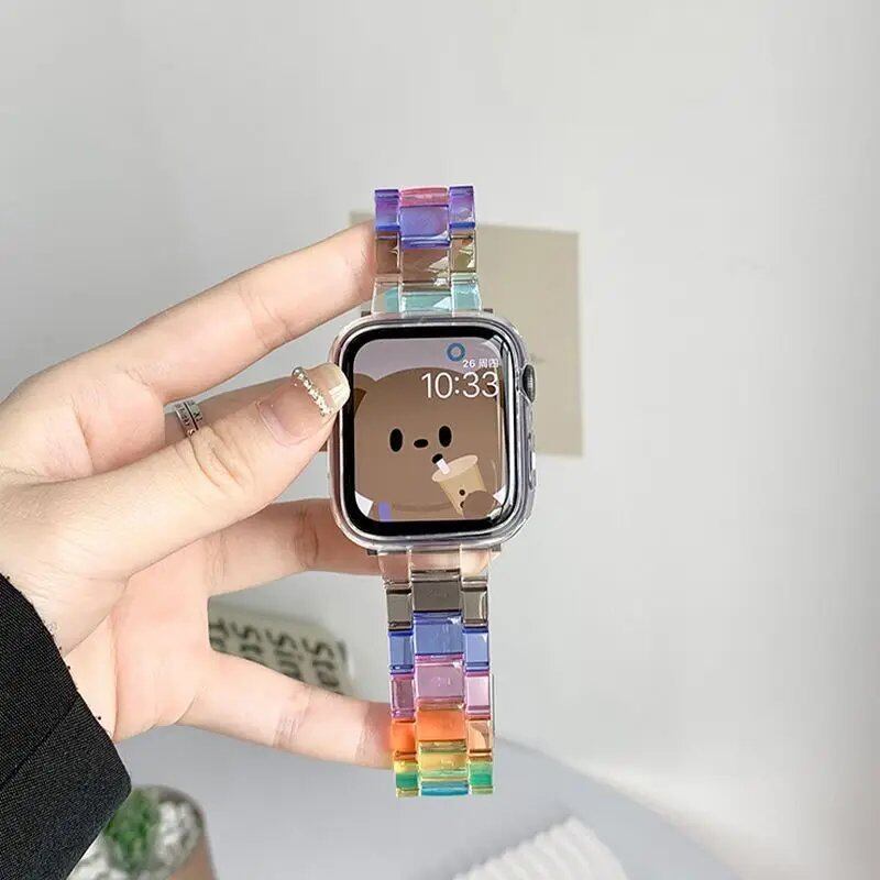 Apple Watch用 スリム透明ストラップ バンド 9 8 7 6 5 43 SE Ultra 49mm 45mm 42mm 38mm 44mm 40mm レインボーカラー ブレスレット iWatch対応 バンドカラー:mm 並行輸入品