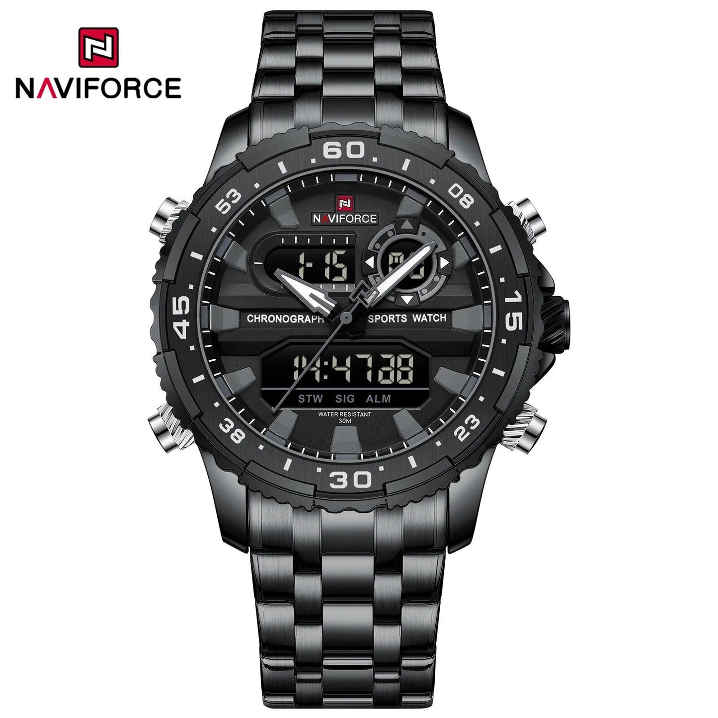 NAVIFORCE Men's Fashion Watch, Black Gold, Quartz, Sports Watch, Waterproof, Stainless Steel Strap, Model NF9234, Parallel Import