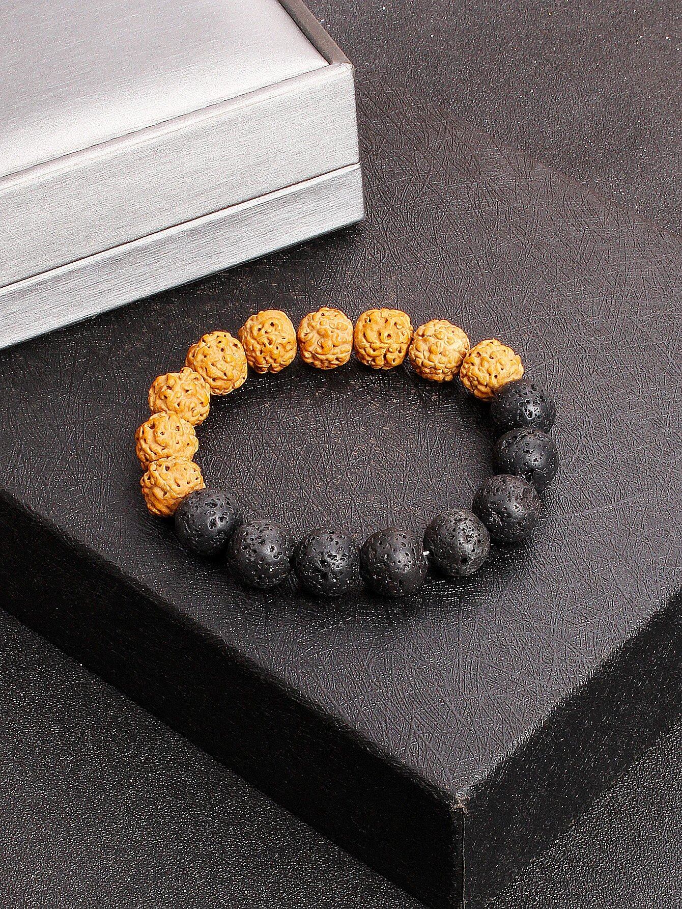 12mm Vajra Bodhi Rudraksha Bracelet with Red Tiger Eye and Aquamarine (Protection, Courage, Calmness, Mental Energy, Harmony) Length: 12mm (Parallel Import)