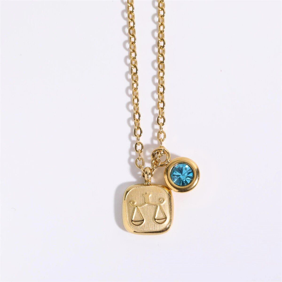 Titanium steel classic necklace with December birthstone pendant and 12 zodiac signs high collar neck chain, 18K gold infurness, 40cm length; Metal Color: ; Ships from: Parallel import