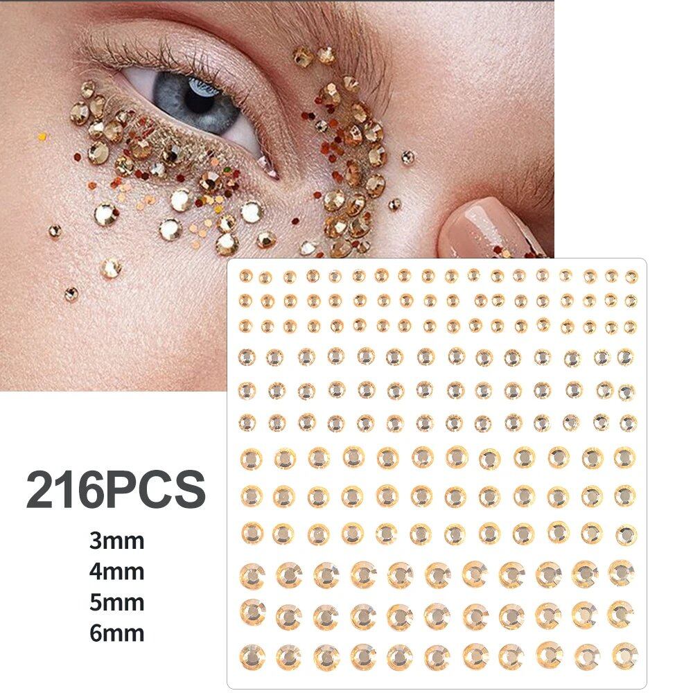 1/5/8-Piece 3D Face and Eye Tattoo Stickers for Party Makeup, Diamond Rhinestone Stickers, Self-Adhesive Mixed Crystal Face Decoration Stickers, Parallel Import
