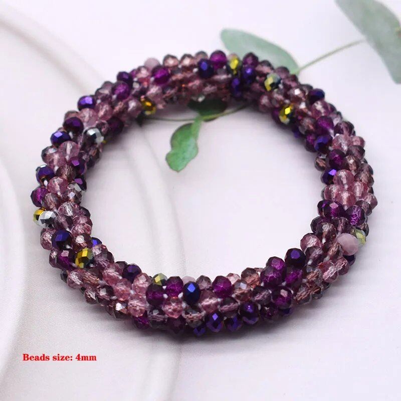 New Hair Accessory: Glass Bead Bracelet & Hair Tie, Elastic Hair Rope, Simple Scrunch, Ponytail Headdress, Women's Bracelet, 18cm Long; Metal Color, Parallel Import