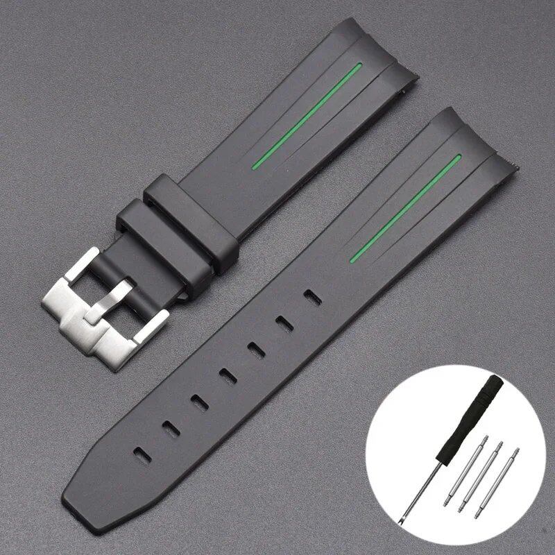 New 20mm Bent End Rubber Watch Strap for Omega Moonwatch, Joint Constellation, Men's Waterproof Sports Watch Band, Band Color: 20mm; Band Width: 20mm, Parallel Import