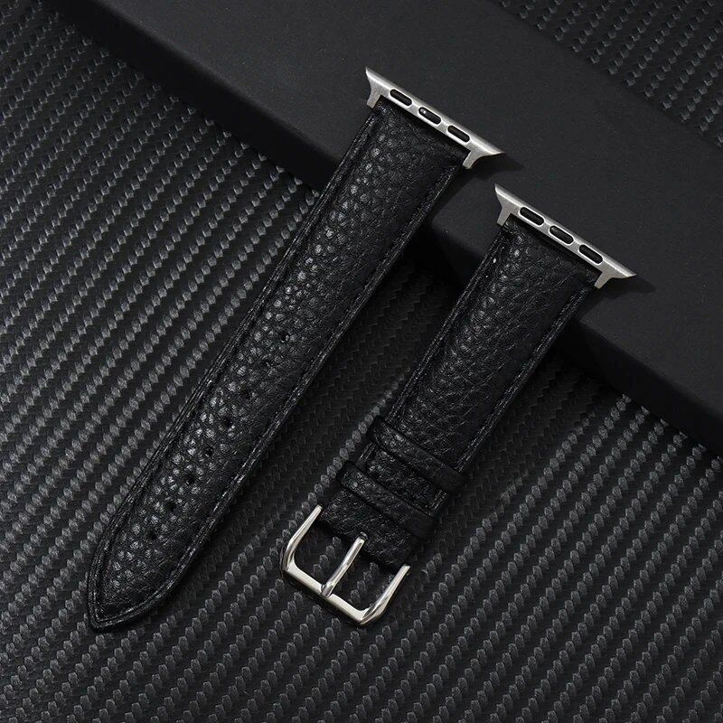 Genuine Leather Strap with Grained Design for Apple Watch 38/40/41mm, iWatch Ultra 8/7/6/SE/5/4, 42/44/45/49mm, Band Color: mm, Parallel Import