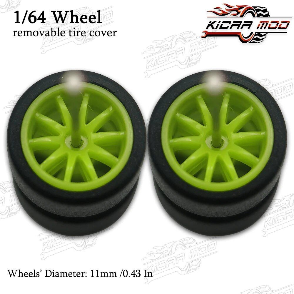 1/64 Scale RLC Premium Wheels with Rubber Slick Tires, 10-Spoke, 11mm Diameter, for Hot Wheels Model Cars (1 Set), Parallel Import