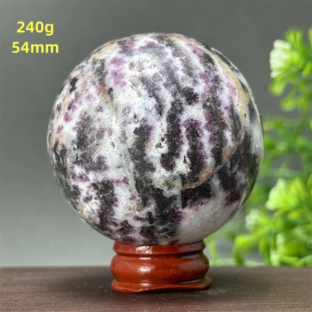 Natural Purple Zebra Fluorite Ball for Reiki Healing, Spiritual Meditation, Chakra Therapy, Magic, Ritual, Divination, Home Decoration, with Stand, Color: A, Parallel Import