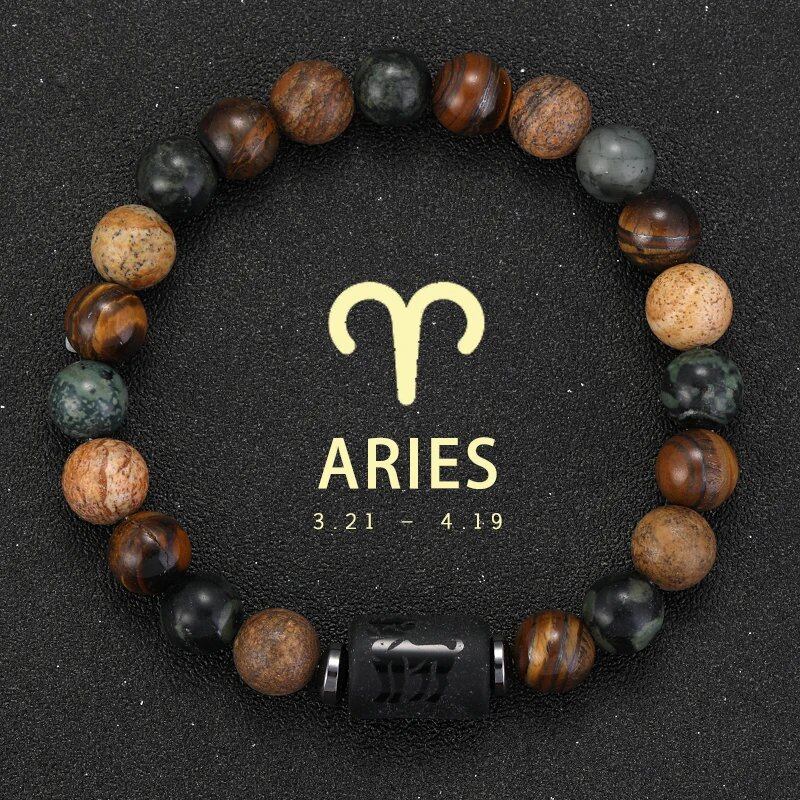 12 Zodiac Signs Bracelet with Natural Stones, Capricorn, Virgo, Leo, and Libra, for Men and Women, Couples, Friends, and Couples; Jewelry Gift; Length: 18-19cm, Parallel Import