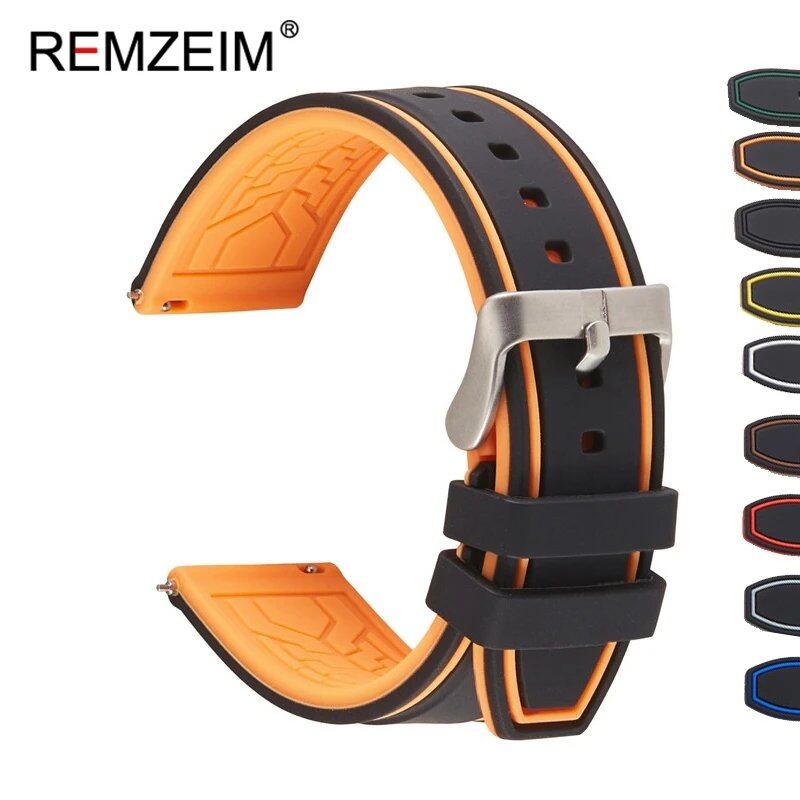Premium Silicone Watch Band, Quick Release, Rubber, Replacement Watch Strap, Green, 20mm, 22mm, 24mm, Parallel Import
