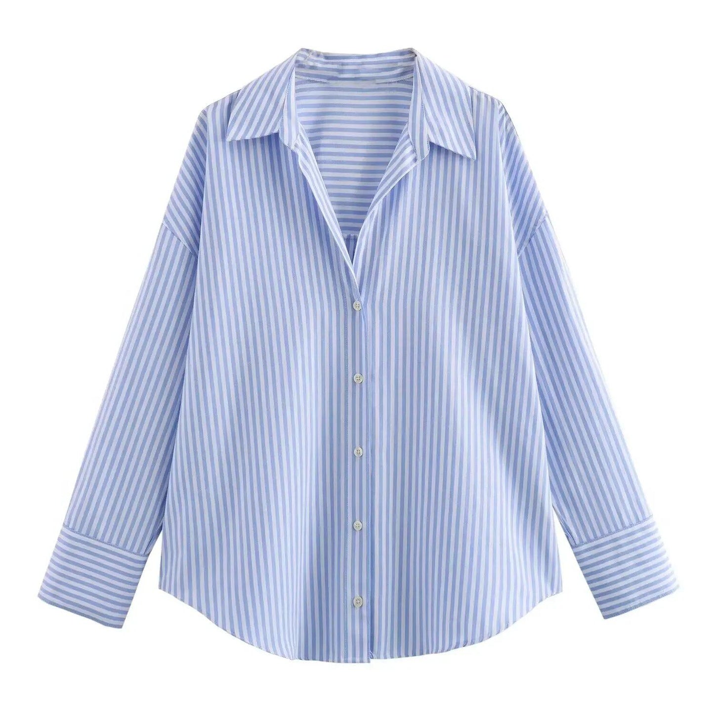 TRAF Women's Spring Cotton Oxford Long Sleeve Single-Breasted Lapel Blouse, Streetwear Shirt, Stylish Top, Size: Imported
