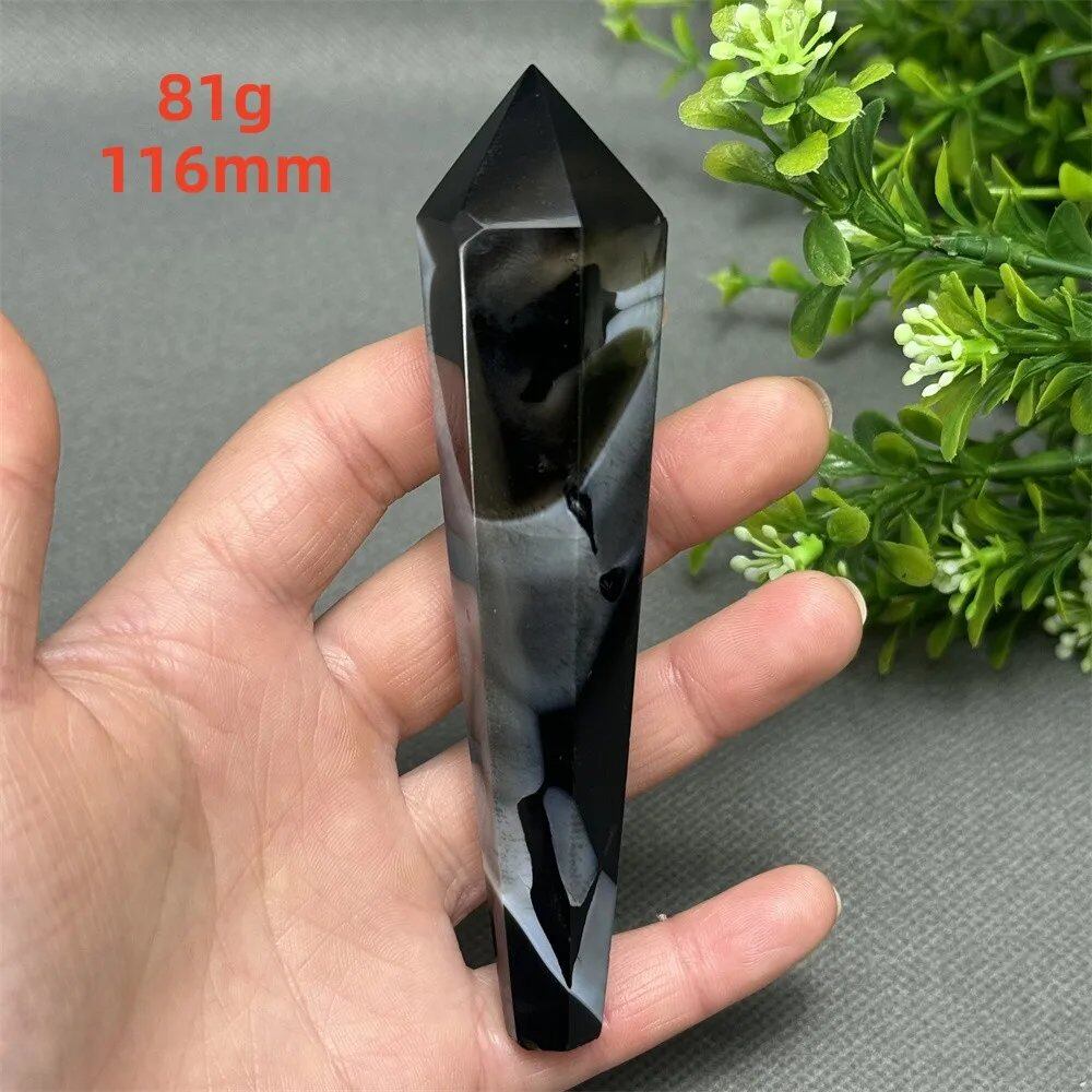 天然ブラックオニキスチップ セプター 超パワー レイキエネルギー チャクラ スピリチュアルヒーリング ウィザード ウィッチクラフト 瞑想 ホームデコレーション ギフト カラー: 並行輸入品