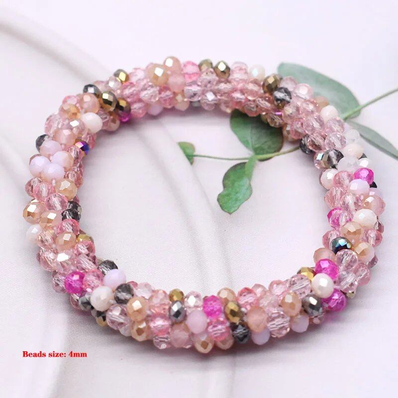 New Hair Accessory: Glass Bead Bracelet & Hair Tie, Elastic Hair Rope, Simple Scrunch, Ponytail Headdress, Women's Bracelet, 18cm Long; Metal Color, Parallel Import