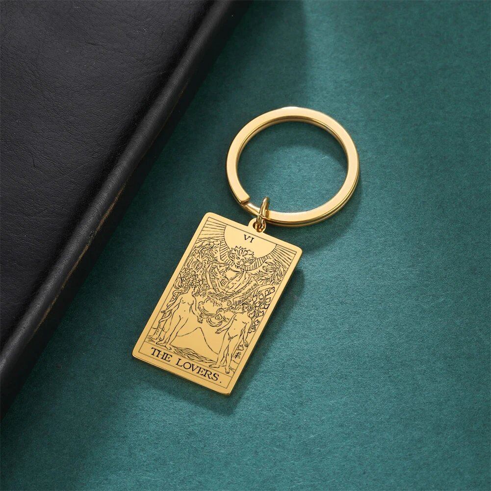 Tarot Card Keychain, Major Arcana Pendant Keyring, Vintage Amulet, Lucky, Stainless Steel, Wiccan Jewelry, Mother's Day Gift, Parallel Import