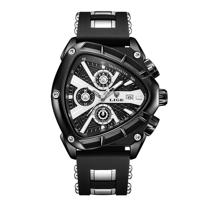 LIGE Original Luxury Men's Watch, Waterproof, Sports, Quartz, Business, Large Dial, Gift Box Included, Color: Parallel Import