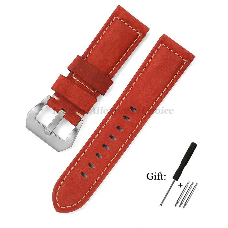Genuine Panerai Leather Watch Band, High-Quality Calf Crazy Horse Strap, Men's Sports Bracelet, 20mm, 22mm, 24mm, 26mm Band Colors, Parallel Import