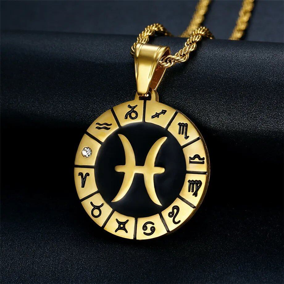 Leo 12 Zodiac Sign Necklace, Birthday Gift, Gold-Colored Stainless Steel Amulet Pendant, Zodiac Sign Jewelry, Wholesale, Parallel Import