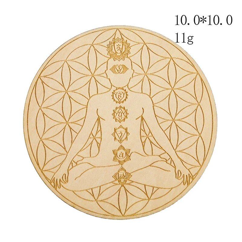 10cm Wooden Tree of Life Jewelry Display Tray with Quartz Crystal Wall Decor, Metatron's Cube, Star of David, Chakra, and Meditation Accessory (Imported)
