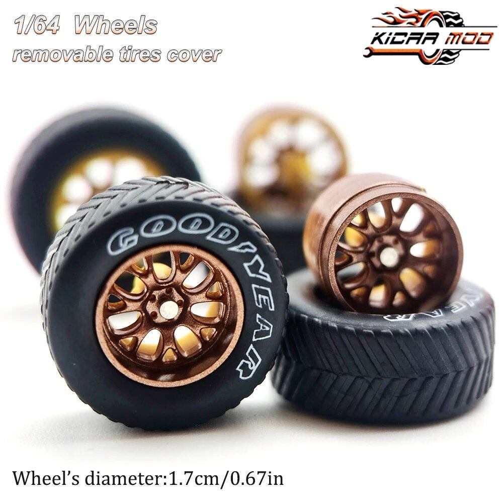 1/64 Scale Model Car Wheels with All-Terrain Rubber Tires, BBS LM-R Refite Parts, HotWheels Compatible, D:17mm, 1 Set, Parallel Import