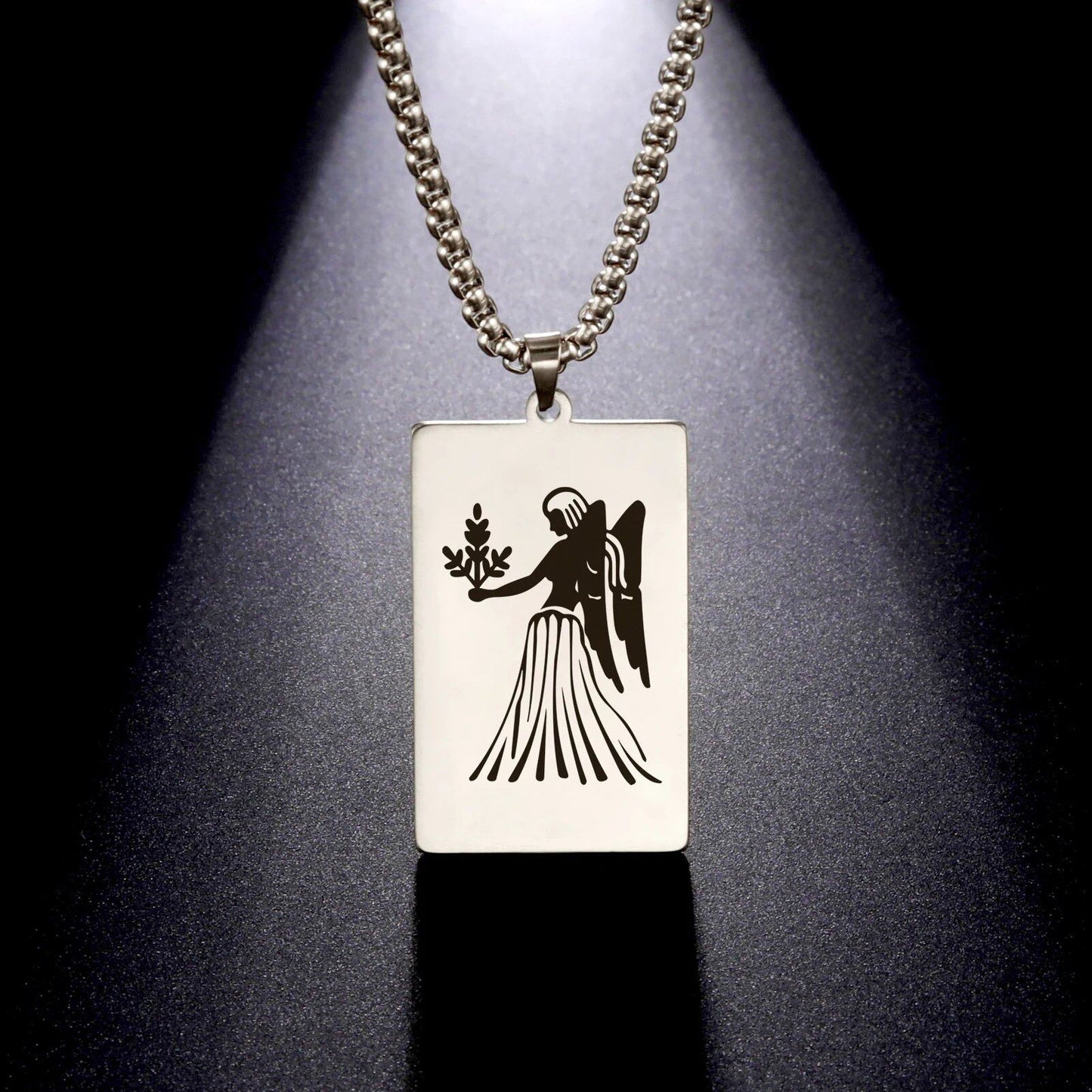 Men's 12 Zodiac Signs Pendant Necklace with Box Chain, Ancient Greek Style, Stainless Steel, Fade-Resistant, Zodiac Astrology Gift, 60cm Long; Metal Color: Parallel Import