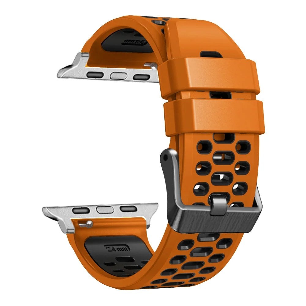 Breathable silicone wristband for Apple Watch Ultra 2 (49mm) / Series 9, 8, 7, SE, and 6 (45mm, 44mm, 42mm). Band Colors: 49mm, 45mm, 44mm, 42mm. Parallel import.