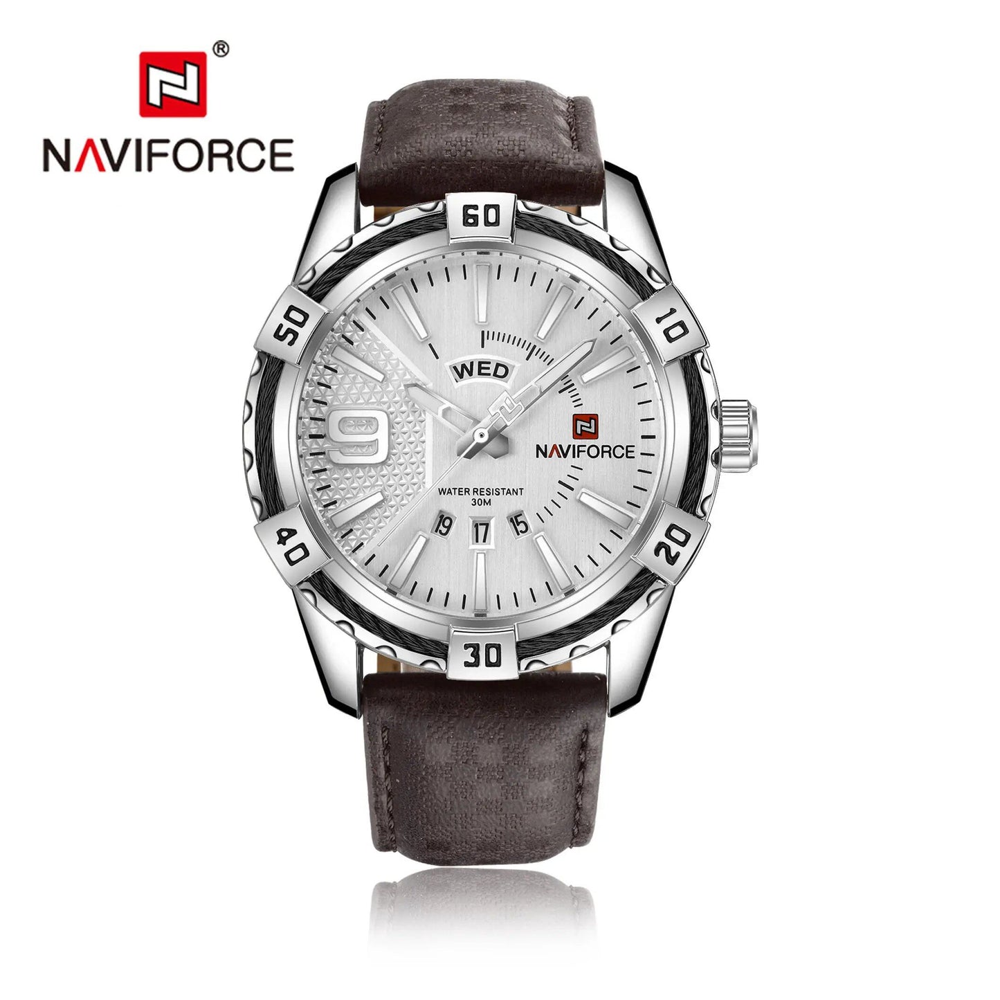 NAVIFORCE Luxury Men's Watch, Original Fashion Quartz Movement, Classic Watch, Waterproof, Business Style, Steel Strap, Color: Parallel Import