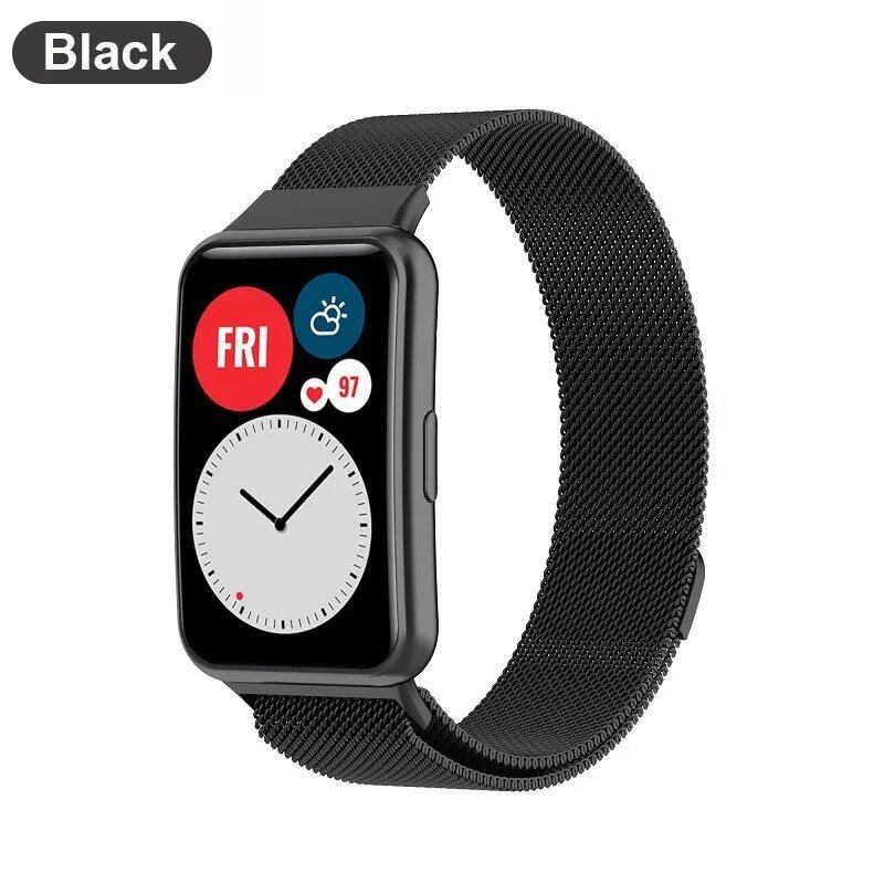Huawei Watch Fit Metal Band Strap with Case and TPU Screen Protector, Compatible with Huawei Watch Fit 2, Milanese Bracelet, Magnetic Loop Watch Band, Band Color: Parallel Import