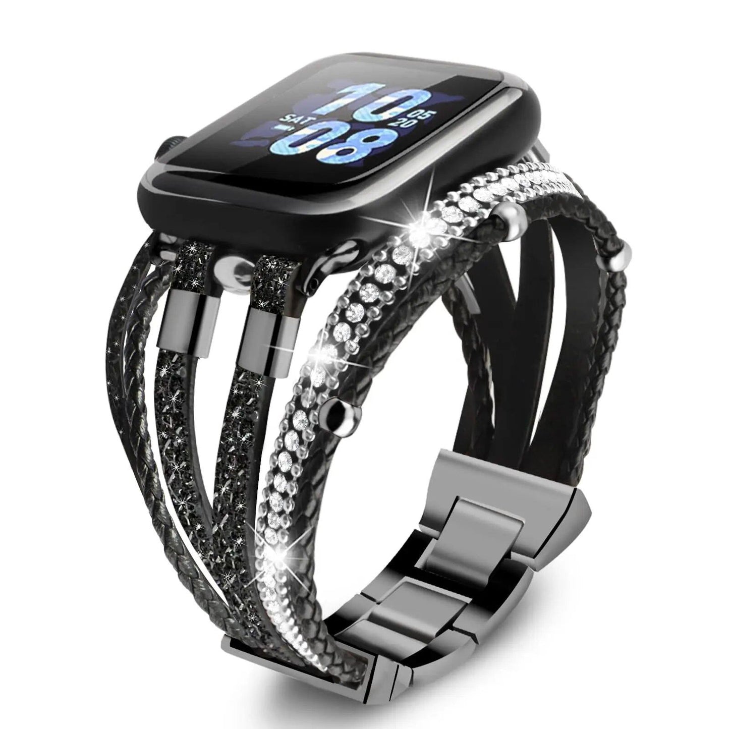 Leather Strap & Stainless Steel Bracelet for Apple Watch 40mm, 41mm, 44mm, and 45mm - Compatible with iWatch Series 9/SE/8/7/6/5/4, Band Color: mm, Parallel Import