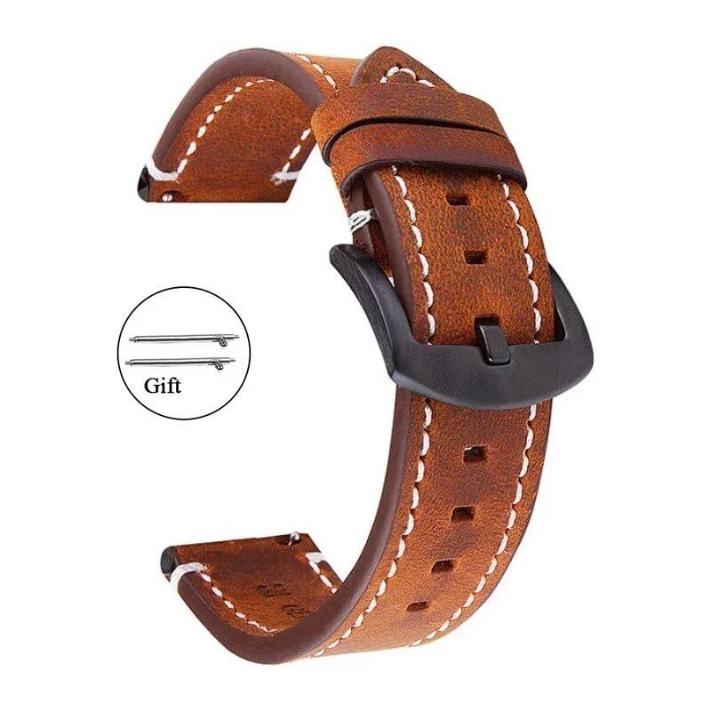 Genuine Retro Calf Leather Watch Band, 18mm, 20mm, 22mm, 24mm, Compatible with Samsung Watches and Huawei Watch GT2/GT3, Sport Strap, Band Color: mm, Parallel Import