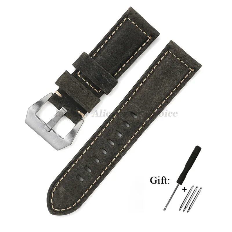 Genuine Panerai Leather Watch Band, High-Quality Calf Crazy Horse Strap, Men's Sports Bracelet, 20mm, 22mm, 24mm, 26mm Band Colors, Parallel Import