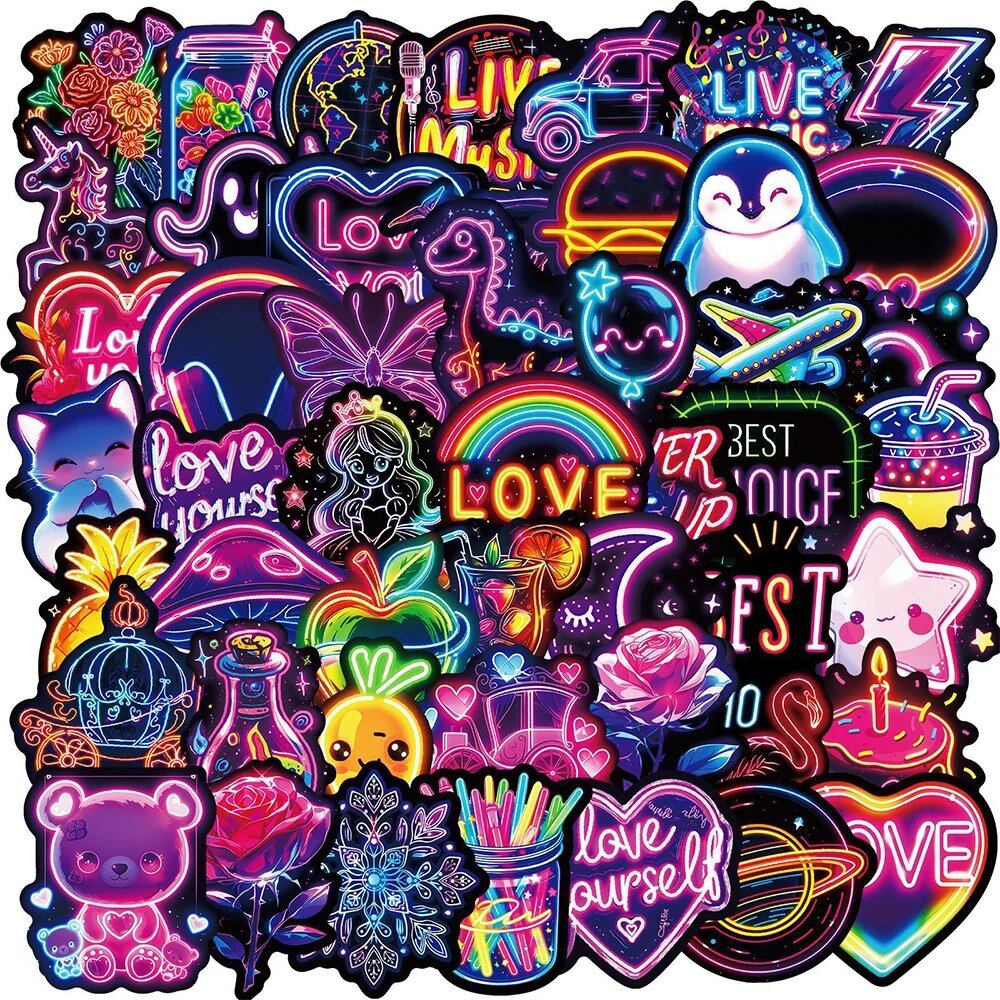 10/30/50 Sheets of Funny and Cute Cartoon Neon Graffiti Stickers Decals for Laptops, Suitcases, Diaries, and More. Kids' Classic Toys. Cute Colors. Parallel Import.