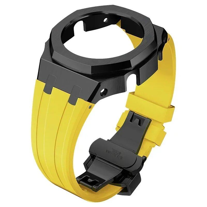 Casio Gen4 Metal Bezel Modification Kit for GA2100 with Stainless Steel Strap and Rubber Watch Case, Compatible with GEN4 GA2100/2110, Band Color: Parallel Import