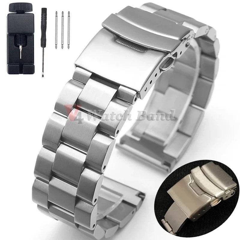 「SEIKO(セイコー)ウォッチ用 メタルストラップ ステンレススチール ブレスレット 高級バックル付き 18mm 19mm 20mm 21mm 22mm 24mm 25mm 対応」 バンドカラー:シルバー(ロゴなし);バンド幅:mm 並行輸入品