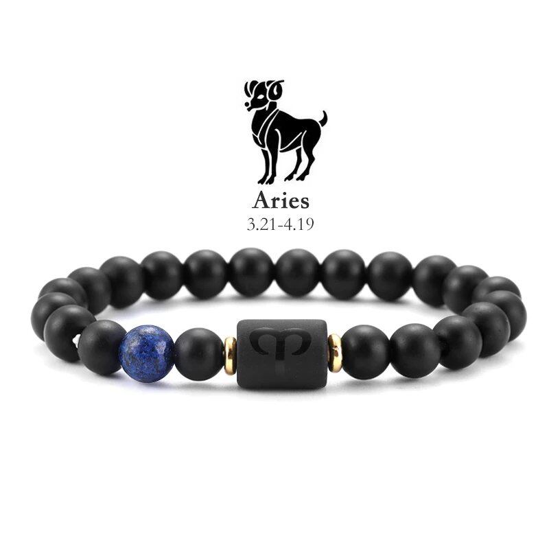 12 Zodiac Signs Bracelet with Natural Stones, Capricorn, Virgo, Leo, and Libra, for Men and Women, Couples, Friends, and Couples; Jewelry Gift; Length: 18-19cm, Parallel Import